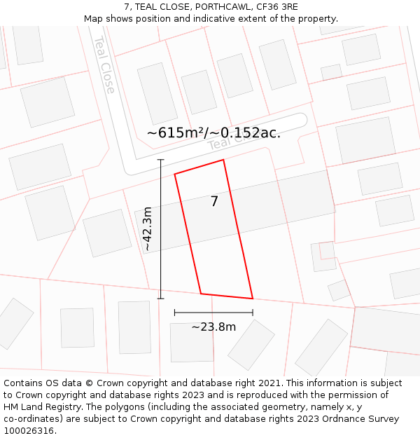 7, TEAL CLOSE, PORTHCAWL, CF36 3RE: Plot and title map