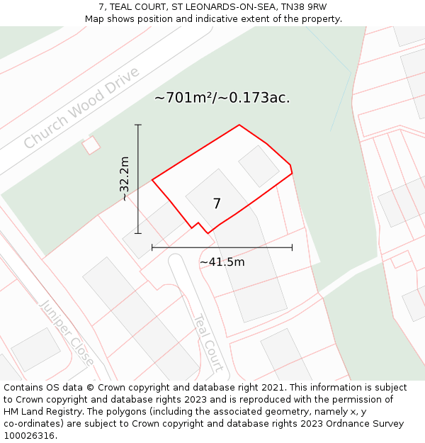 7, TEAL COURT, ST LEONARDS-ON-SEA, TN38 9RW: Plot and title map