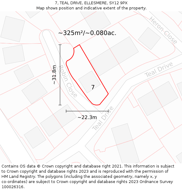 7, TEAL DRIVE, ELLESMERE, SY12 9PX: Plot and title map