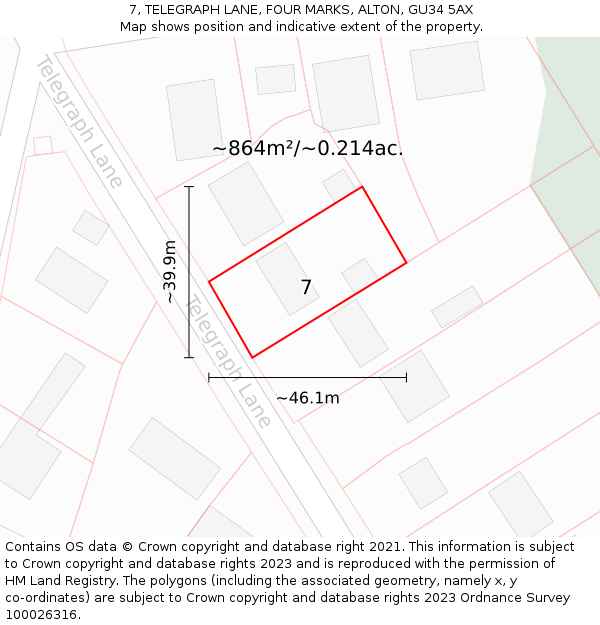 7, TELEGRAPH LANE, FOUR MARKS, ALTON, GU34 5AX: Plot and title map