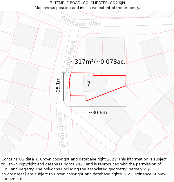 7, TEMPLE ROAD, COLCHESTER, CO2 9JN: Plot and title map