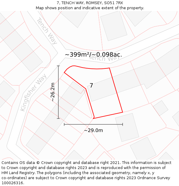 7, TENCH WAY, ROMSEY, SO51 7RX: Plot and title map