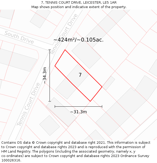 7, TENNIS COURT DRIVE, LEICESTER, LE5 1AR: Plot and title map