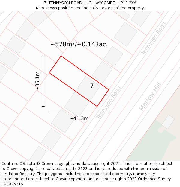 7, TENNYSON ROAD, HIGH WYCOMBE, HP11 2XA: Plot and title map