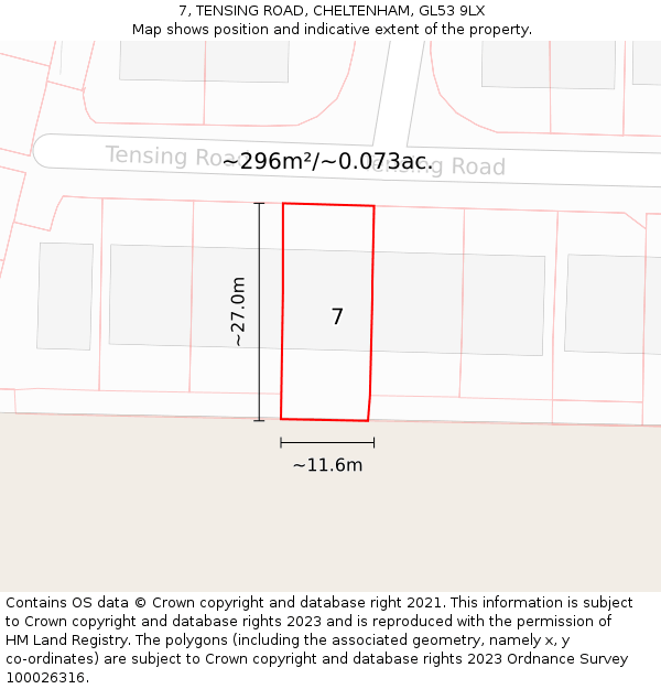 7, TENSING ROAD, CHELTENHAM, GL53 9LX: Plot and title map