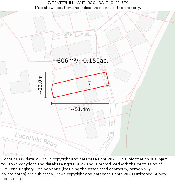 7, TENTERHILL LANE, ROCHDALE, OL11 5TY: Plot and title map