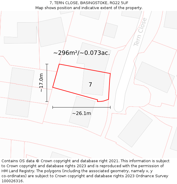 7, TERN CLOSE, BASINGSTOKE, RG22 5UF: Plot and title map