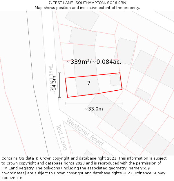 7, TEST LANE, SOUTHAMPTON, SO16 9BN: Plot and title map