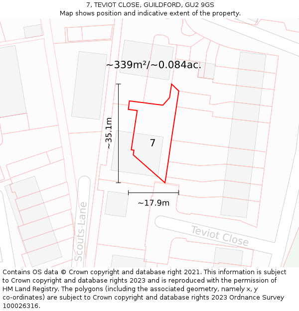 7, TEVIOT CLOSE, GUILDFORD, GU2 9GS: Plot and title map