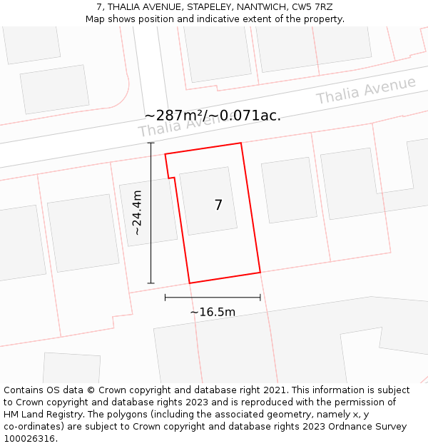 7, THALIA AVENUE, STAPELEY, NANTWICH, CW5 7RZ: Plot and title map