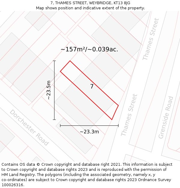 7, THAMES STREET, WEYBRIDGE, KT13 8JG: Plot and title map