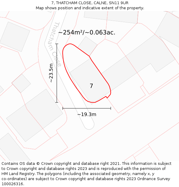 7, THATCHAM CLOSE, CALNE, SN11 9UR: Plot and title map