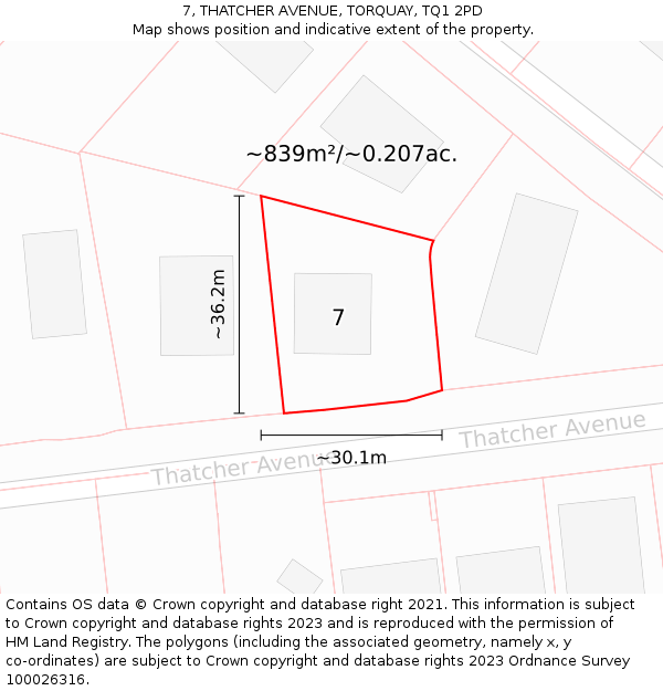 7, THATCHER AVENUE, TORQUAY, TQ1 2PD: Plot and title map