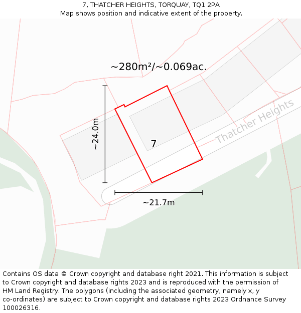 7, THATCHER HEIGHTS, TORQUAY, TQ1 2PA: Plot and title map