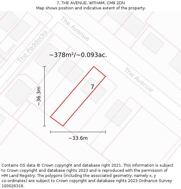 7, THE AVENUE, WITHAM, CM8 2DN: Plot and title map