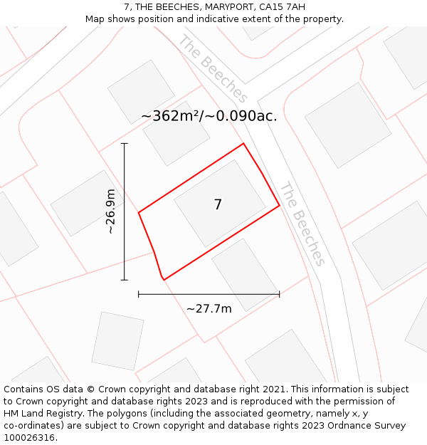7, THE BEECHES, MARYPORT, CA15 7AH: Plot and title map