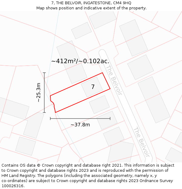 7, THE BELVOIR, INGATESTONE, CM4 9HQ: Plot and title map