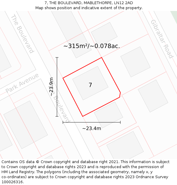 7, THE BOULEVARD, MABLETHORPE, LN12 2AD: Plot and title map