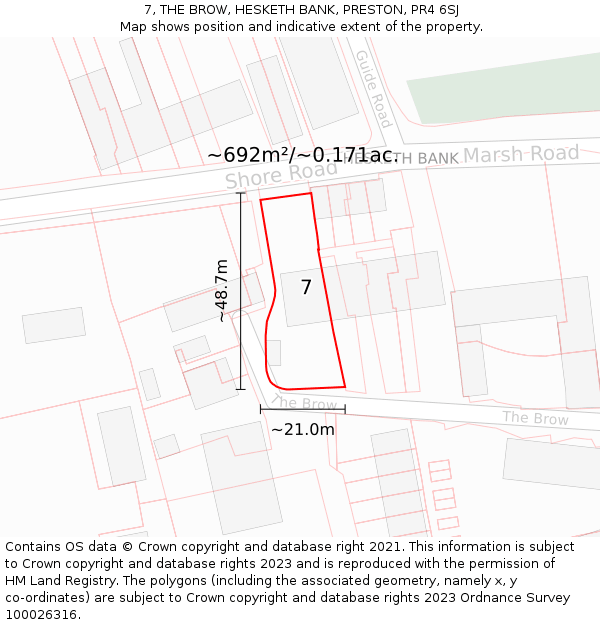 7, THE BROW, HESKETH BANK, PRESTON, PR4 6SJ: Plot and title map