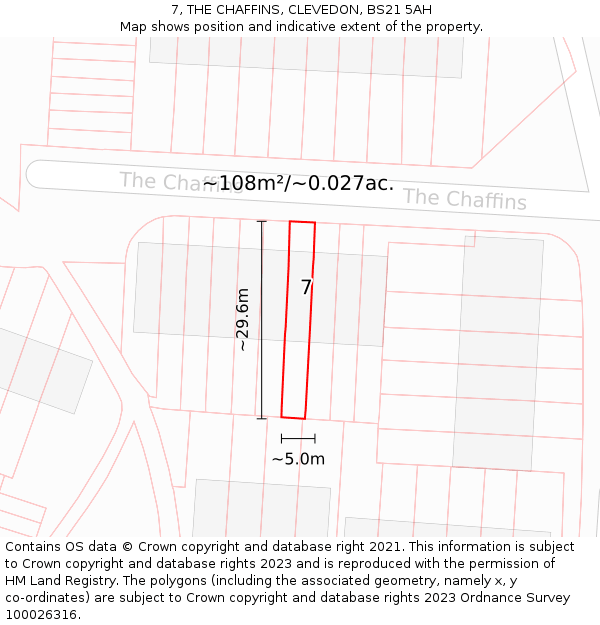 7, THE CHAFFINS, CLEVEDON, BS21 5AH: Plot and title map