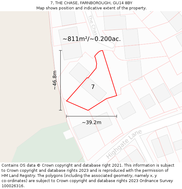 7, THE CHASE, FARNBOROUGH, GU14 8BY: Plot and title map