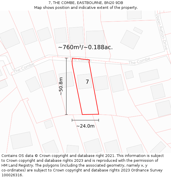 7, THE COMBE, EASTBOURNE, BN20 9DB: Plot and title map