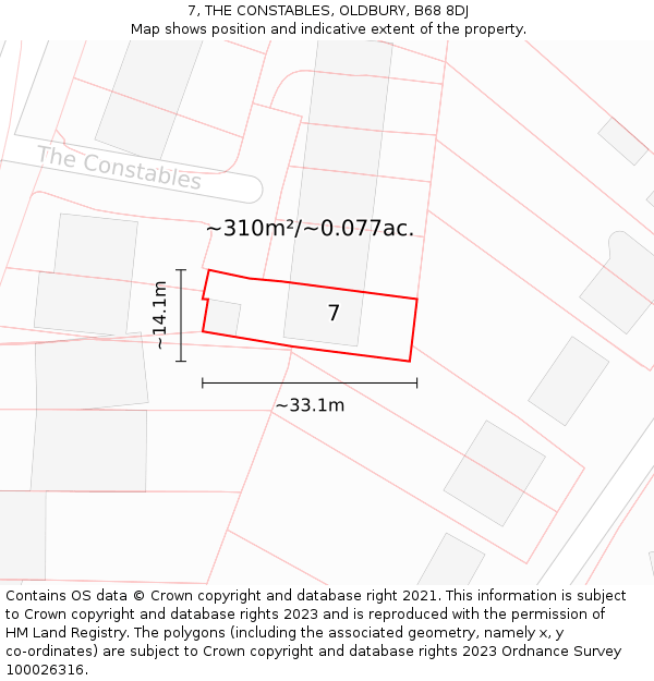 7, THE CONSTABLES, OLDBURY, B68 8DJ: Plot and title map