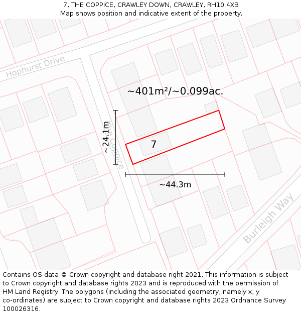 7, THE COPPICE, CRAWLEY DOWN, CRAWLEY, RH10 4XB: Plot and title map