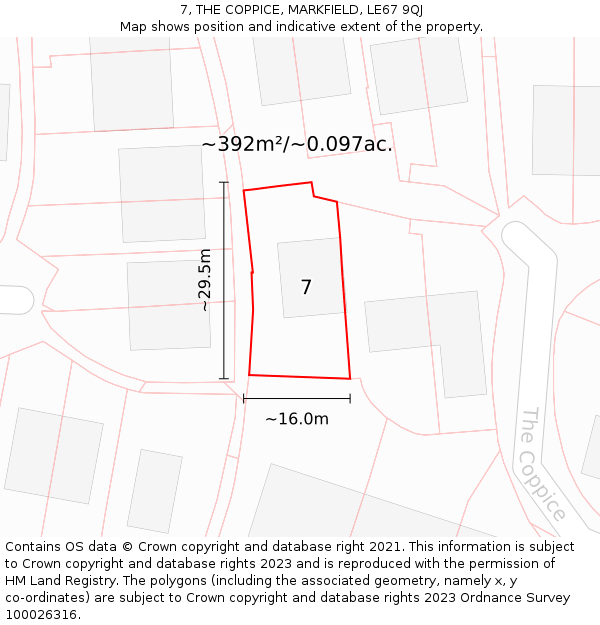 7, THE COPPICE, MARKFIELD, LE67 9QJ: Plot and title map