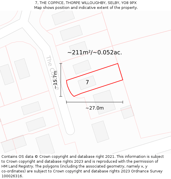 7, THE COPPICE, THORPE WILLOUGHBY, SELBY, YO8 9PX: Plot and title map