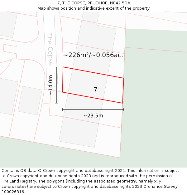 7, THE COPSE, PRUDHOE, NE42 5DA: Plot and title map