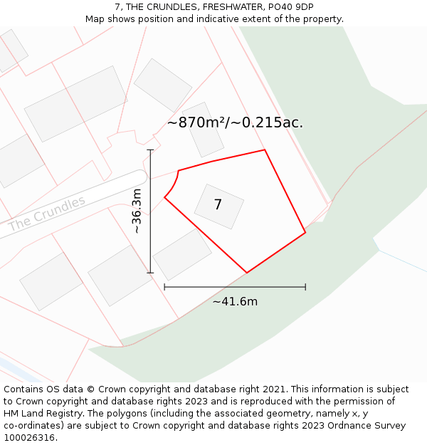 7, THE CRUNDLES, FRESHWATER, PO40 9DP: Plot and title map