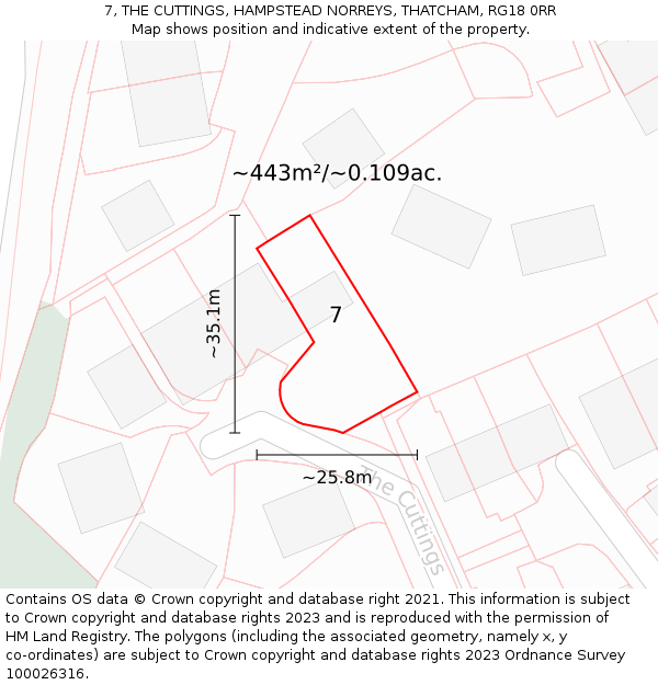 7, THE CUTTINGS, HAMPSTEAD NORREYS, THATCHAM, RG18 0RR: Plot and title map