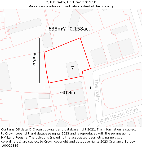 7, THE DAIRY, HENLOW, SG16 6JD: Plot and title map