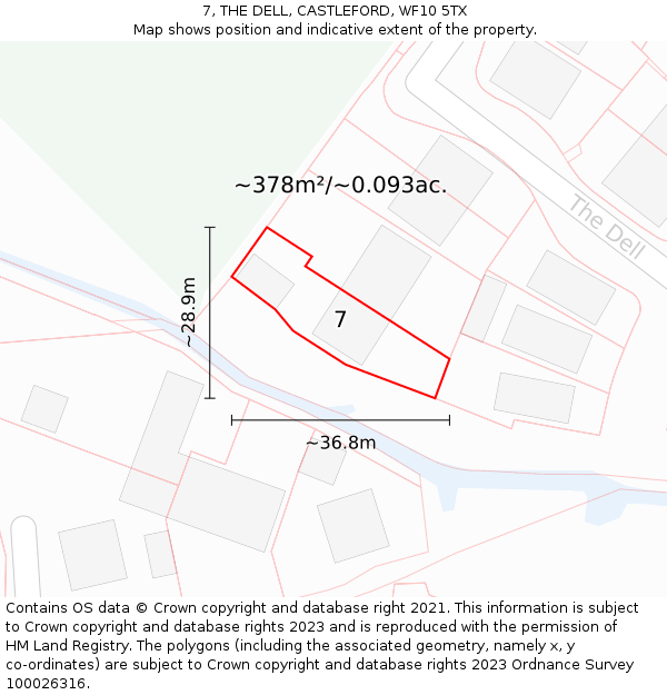 7, THE DELL, CASTLEFORD, WF10 5TX: Plot and title map