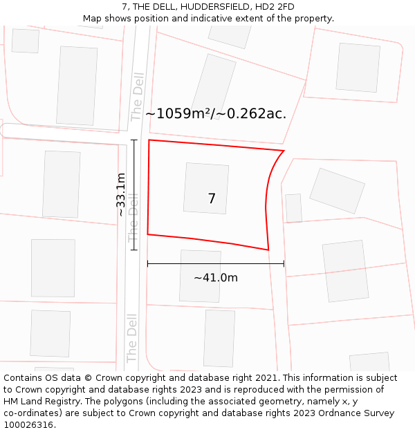 7, THE DELL, HUDDERSFIELD, HD2 2FD: Plot and title map