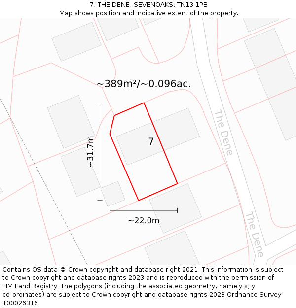 7, THE DENE, SEVENOAKS, TN13 1PB: Plot and title map