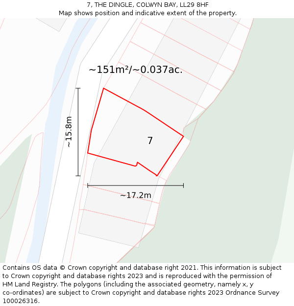 7, THE DINGLE, COLWYN BAY, LL29 8HF: Plot and title map