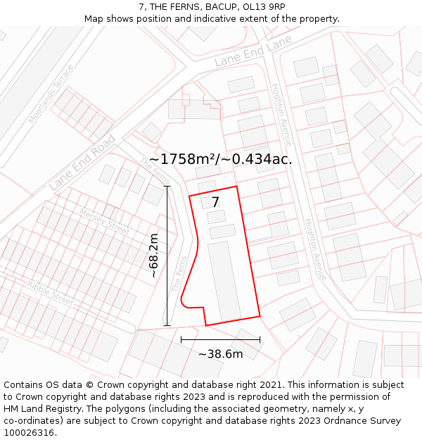 7, THE FERNS, BACUP, OL13 9RP: Plot and title map