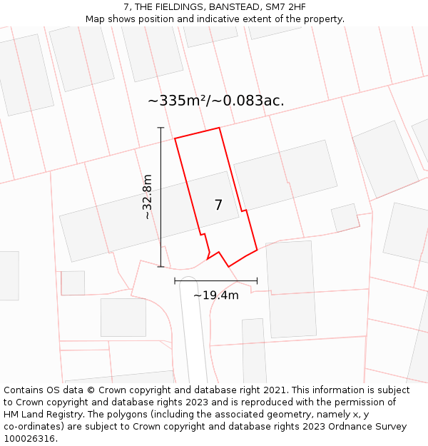 7, THE FIELDINGS, BANSTEAD, SM7 2HF: Plot and title map