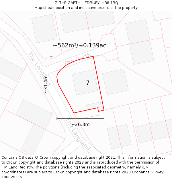 7, THE GARTH, LEDBURY, HR8 1BQ: Plot and title map