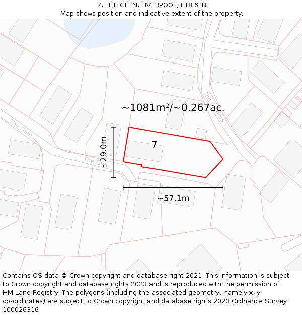 7, THE GLEN, LIVERPOOL, L18 6LB: Plot and title map