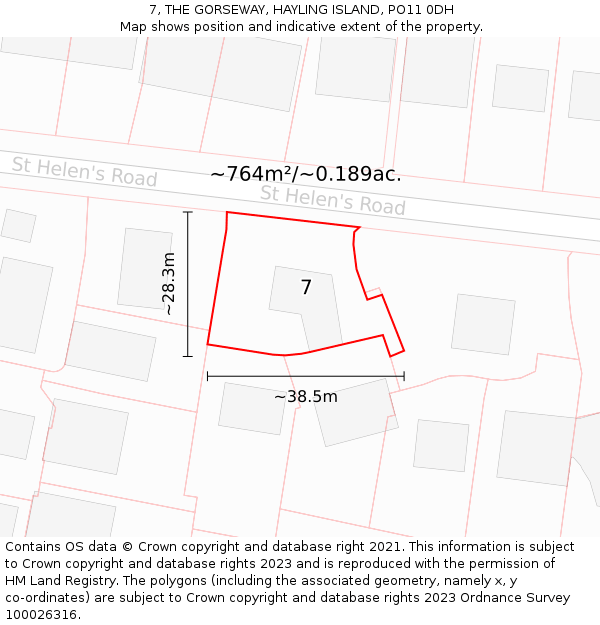 7, THE GORSEWAY, HAYLING ISLAND, PO11 0DH: Plot and title map