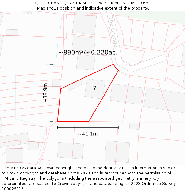 7, THE GRANGE, EAST MALLING, WEST MALLING, ME19 6AH: Plot and title map