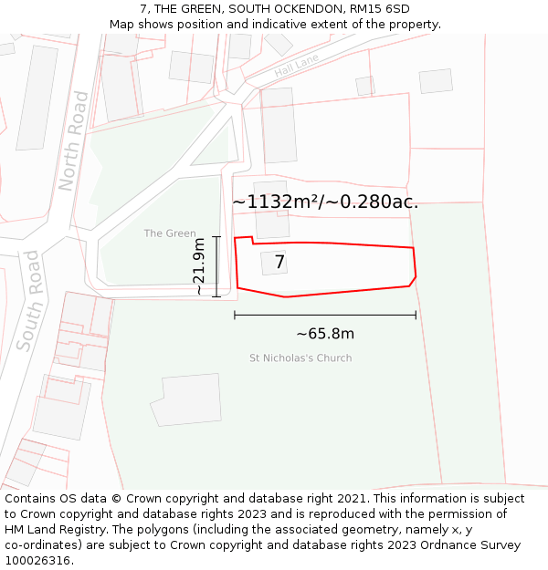 7, THE GREEN, SOUTH OCKENDON, RM15 6SD: Plot and title map