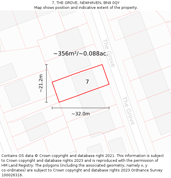 7, THE GROVE, NEWHAVEN, BN9 0QY: Plot and title map