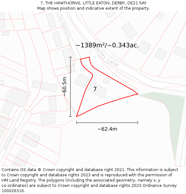 7, THE HAWTHORNS, LITTLE EATON, DERBY, DE21 5AY: Plot and title map
