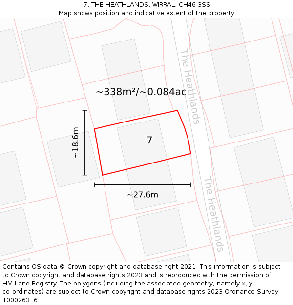 7, THE HEATHLANDS, WIRRAL, CH46 3SS: Plot and title map