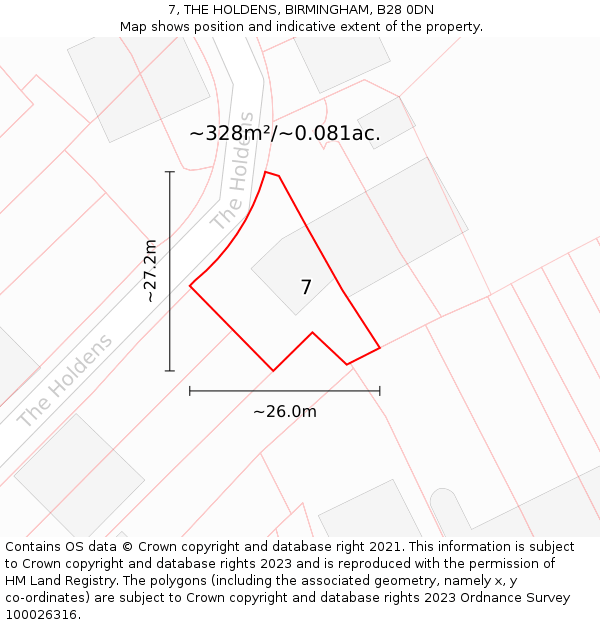 7, THE HOLDENS, BIRMINGHAM, B28 0DN: Plot and title map