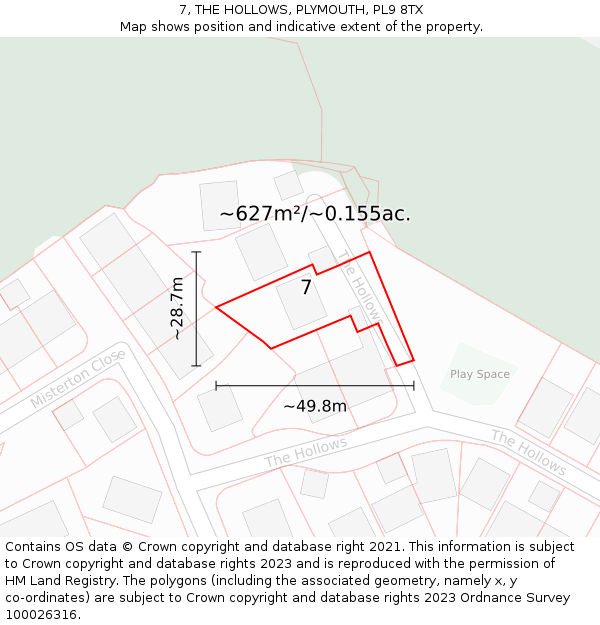 7, THE HOLLOWS, PLYMOUTH, PL9 8TX: Plot and title map